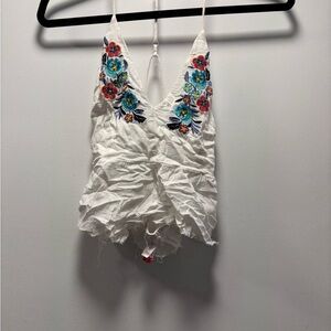 White Floral Embroidered Women's Top